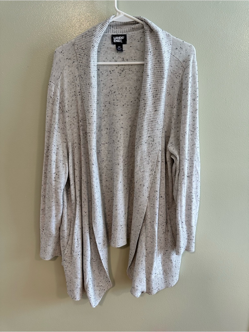Lands' End Light Gray Speckled Open-Front Shawl Cardigan